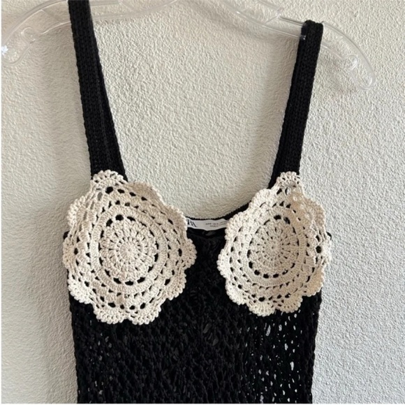 Zara Knit Flapper Midi Dress Black White Flower - Picture 6 of 10